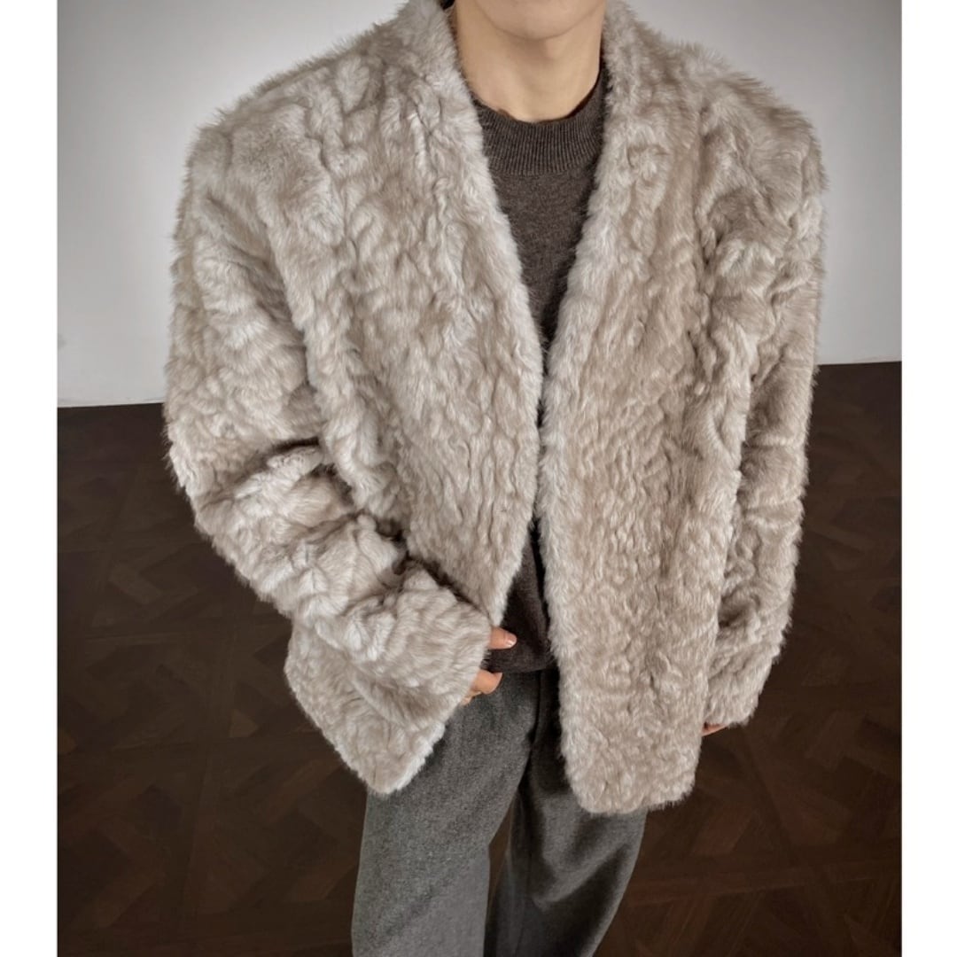 ノーカラー シャギーファーカーディガンコート 3カラー D12110