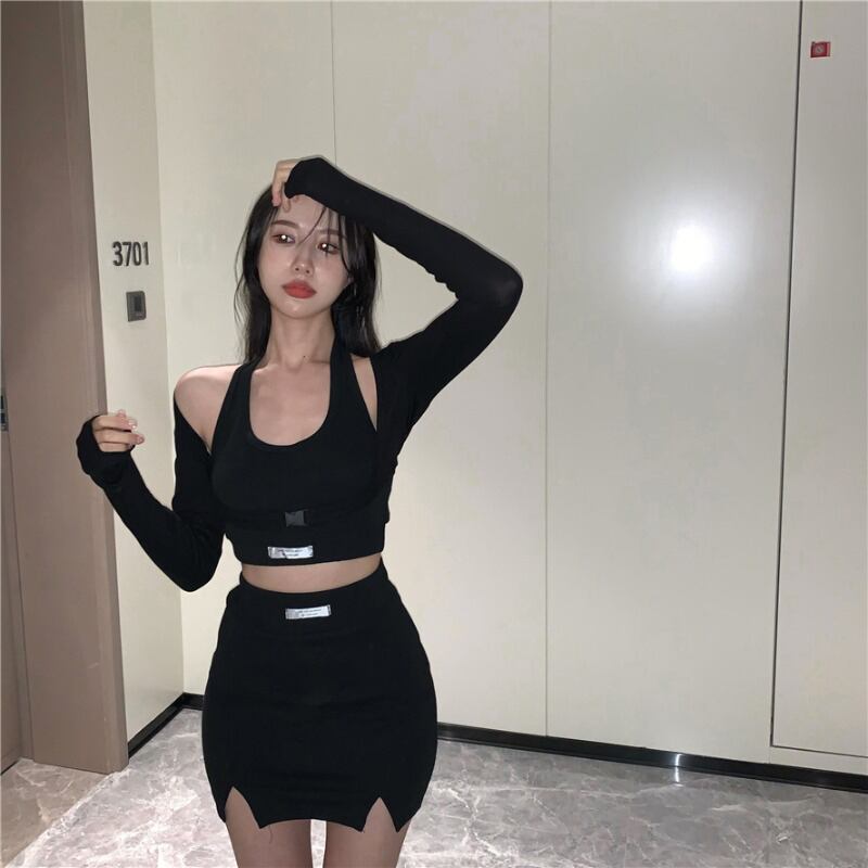 ヘップバーンスタイルのファッションスーツレディース秋キャミソール2020ニューバッグヒップスカート気質ライト成熟したツーピーススーツ ブラックストロベリース89443160353