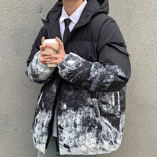 【予約販売】ダウンジャケット グラデーション ボリュームダウン ブラック オフホワイト フード付き ショート丈 防寒 お洒落 こなれ感 ベーシック 秋冬 大きいサイズ M/L/XL/2XL/3XL/4XL/5XL