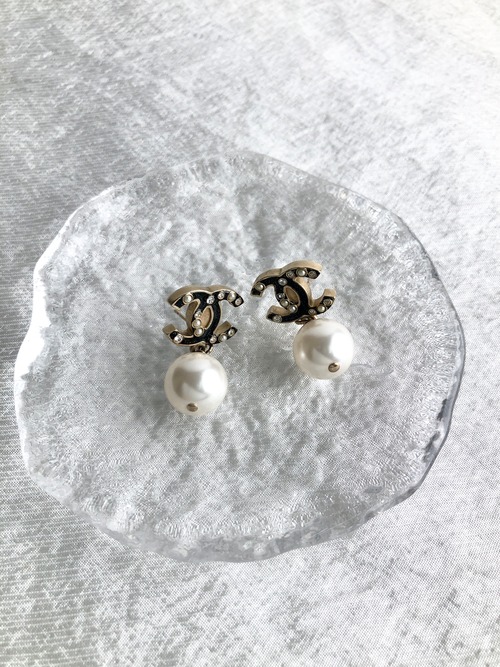 CHANEL シャネル ピアス ゴールド ブラック ココマーク ラインストーン フェイクパール vintage ヴィンテージ オールド 2cgpya