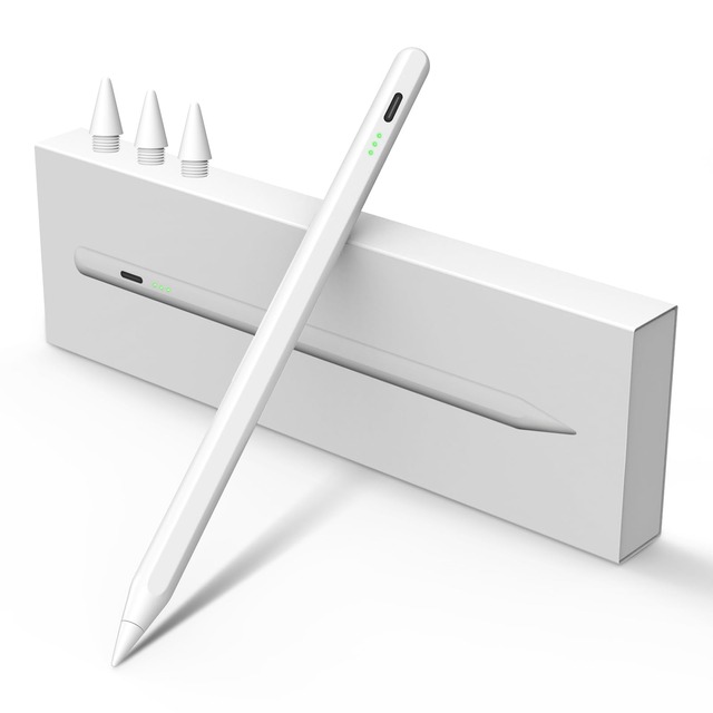 MEKO iPad用ペン 13分急速充電 タッチペン バッテリー残量表示 パームリジェクション 超高精度 2018年以降iPad対応 ホワイト