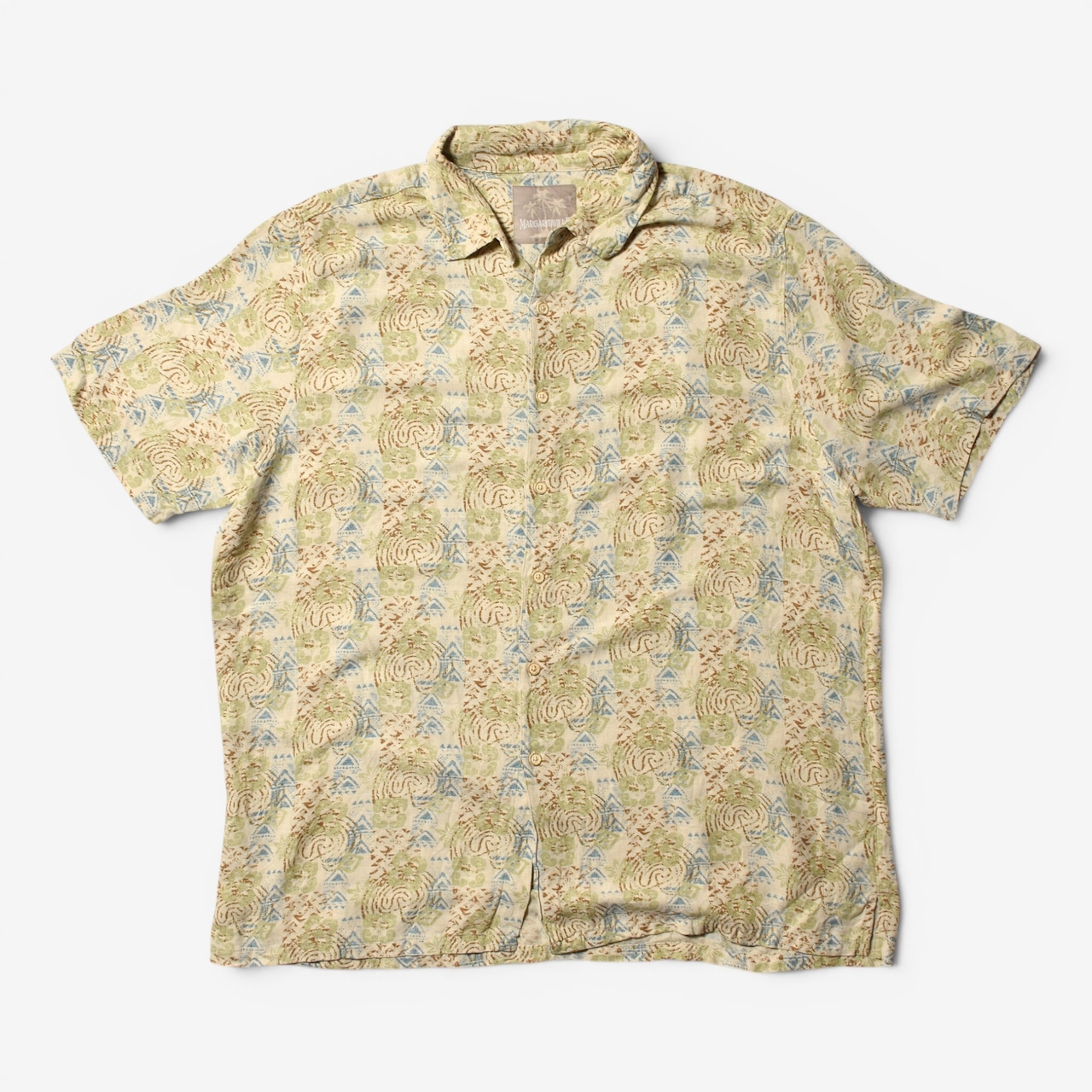 00s Margaritaville シルク リネン 総柄 オープンカラー 半袖シャツ
