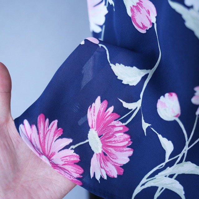 flower art pattern blue see-through shirt