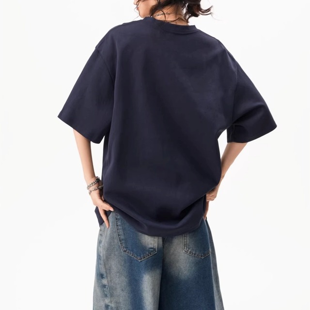 クラッシュダメージレタープリントハーフスリーブTシャツ 1col   R01926