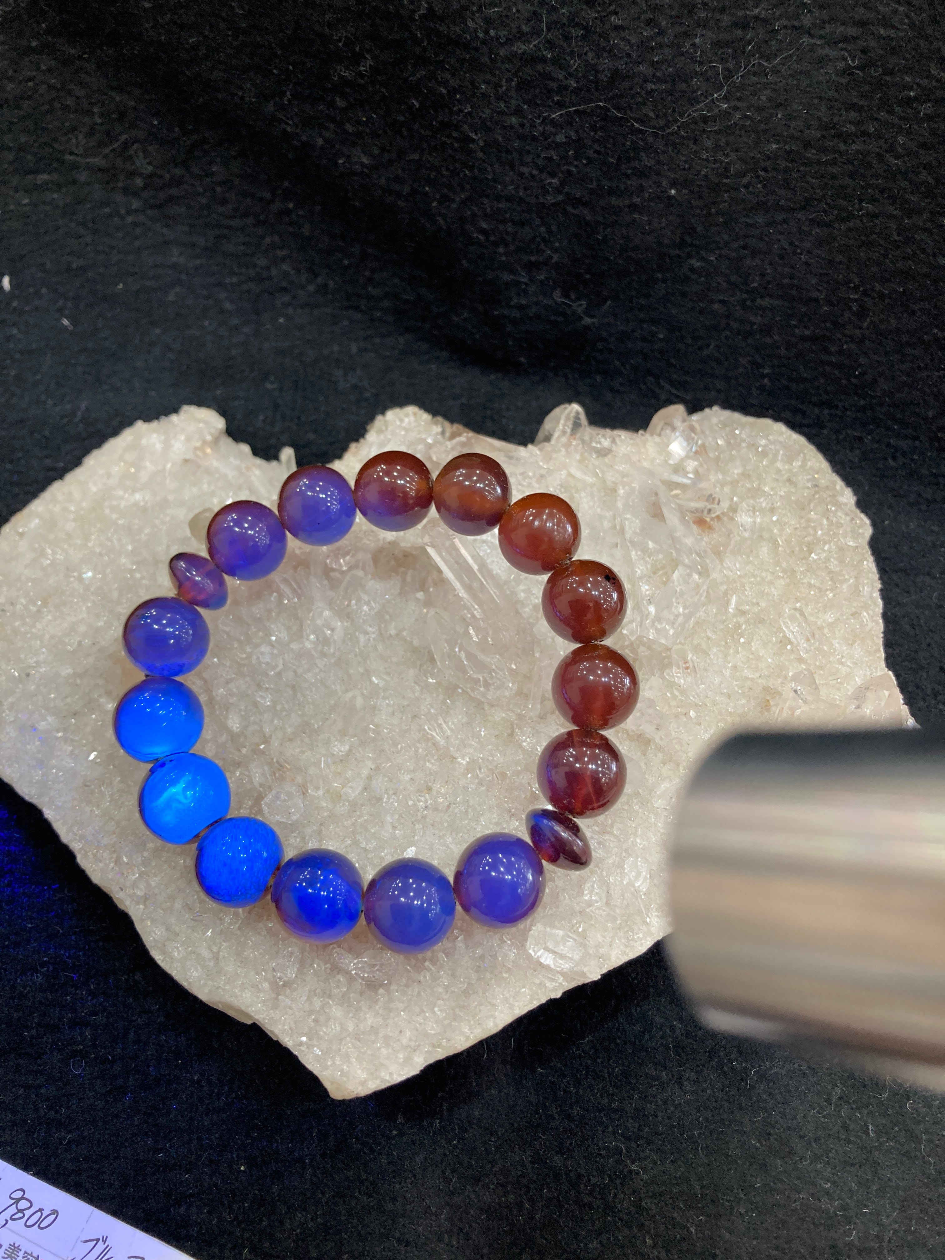 E32486】ブルーアンバー12㎜ ブレスレット＊青い蛍光＊琥珀＊アンバー