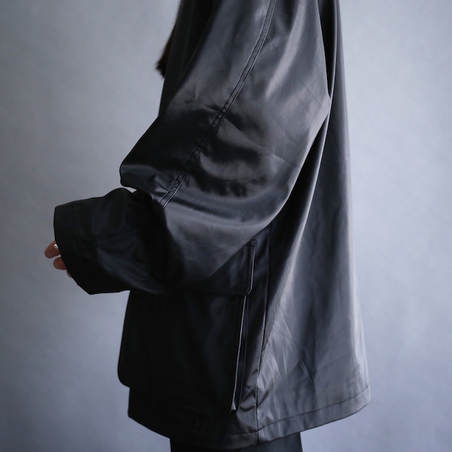 black vinyl leather big pocket over size jacket