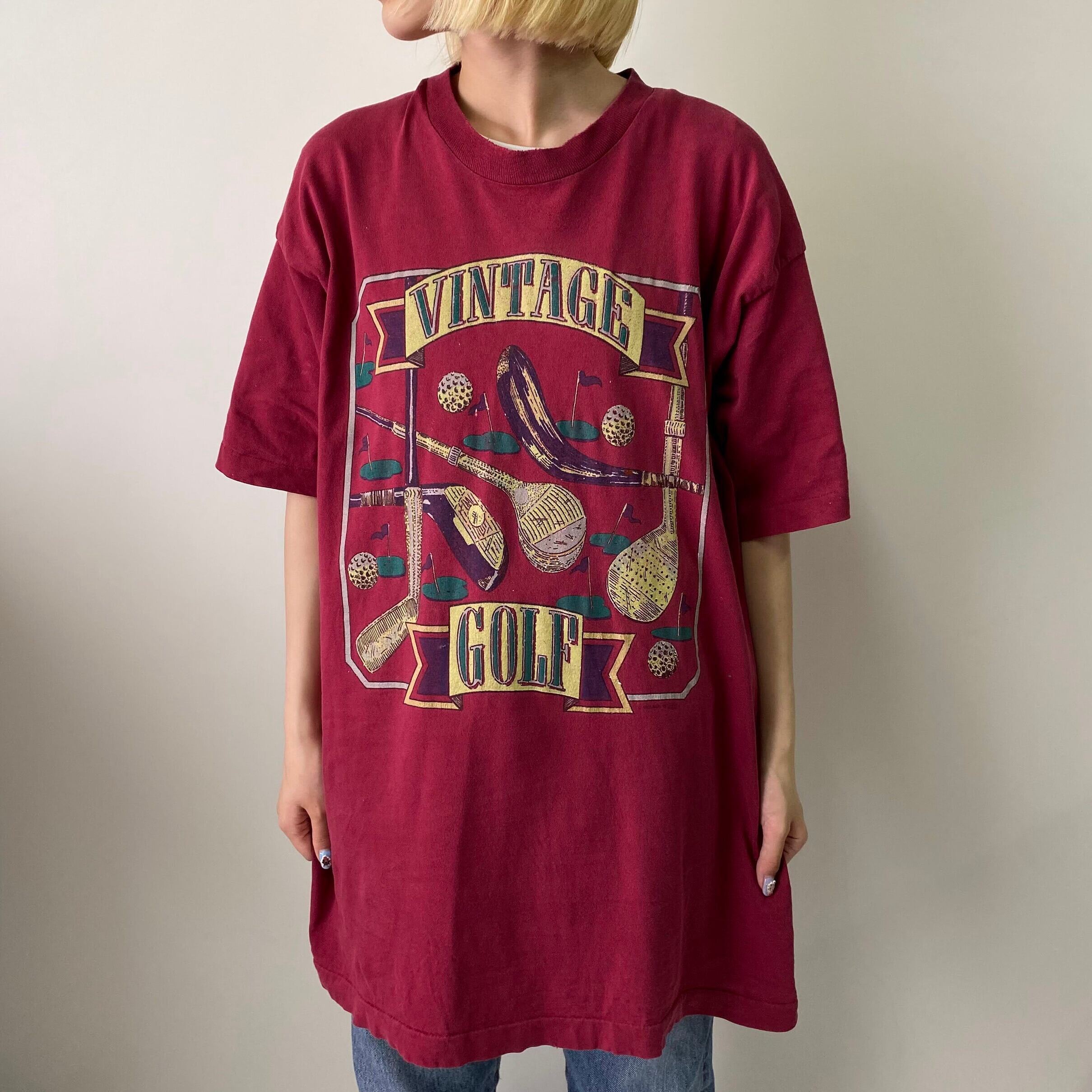 90年代 USA製 VINTAGE GOLF プリント Tシャツ メンズXL 古着 レッド