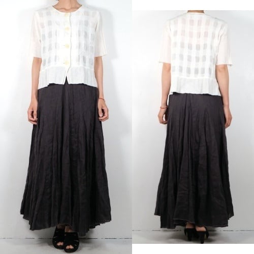 CP SHADES charcoal linen flared long Skirt | GARYO