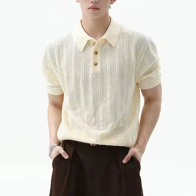 sheer knit polo shirt