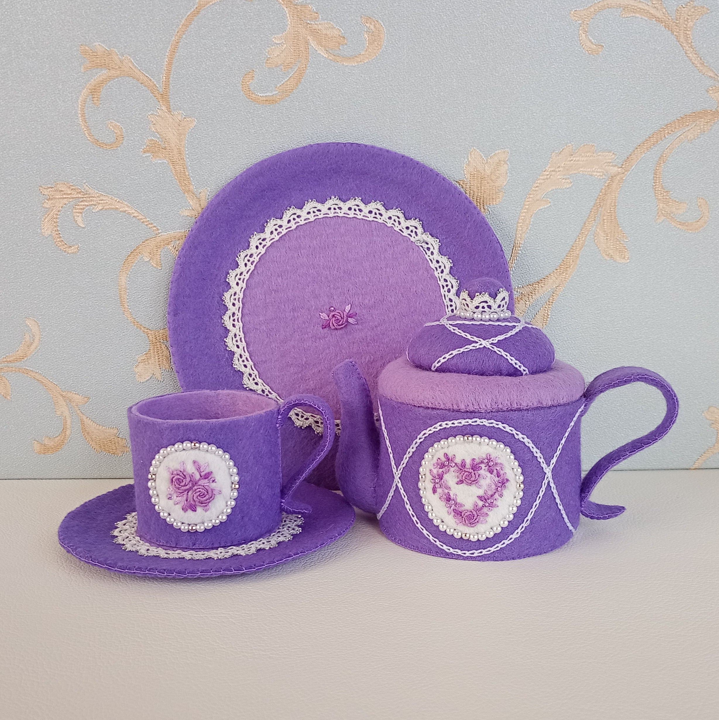 プリンセスのティーセット＊藤色＊ | カナの青い箱【フェルト＆刺繍の