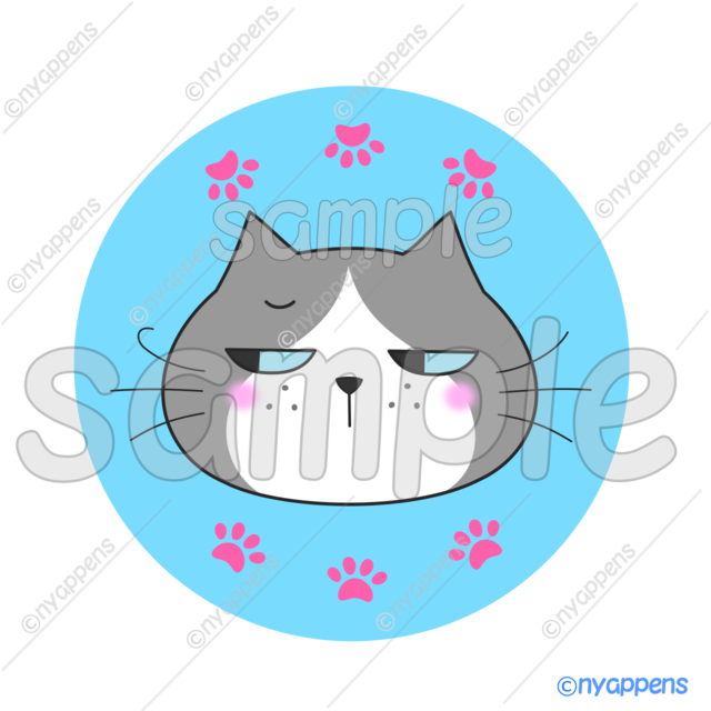 【商用利用OK】ヒゲまる猫イラスト（グレー×白）シールやアイコン、素材に！