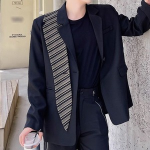 【Men】ASYMMETRIC CONTRAST LAPEL RELAXED BLAZER JACKET S-2293