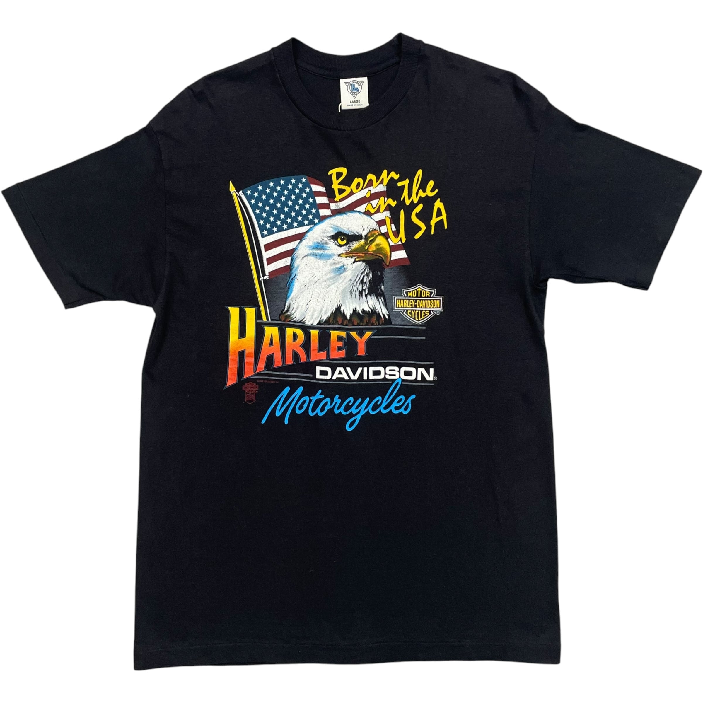 《L》Holoubek ホルベック Harley-Davidson ハーレーダビッドソン Tシャツ フロントプリント イーグル シングルステッチ ブラック USA製 80年代〜vintage no.10353