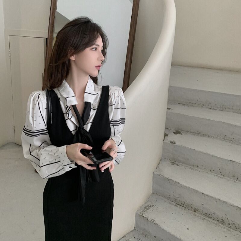 ドレス Vネックウェストスカート サマースタイルブラックスリム 夏物 ブラックストロベリース88139355227