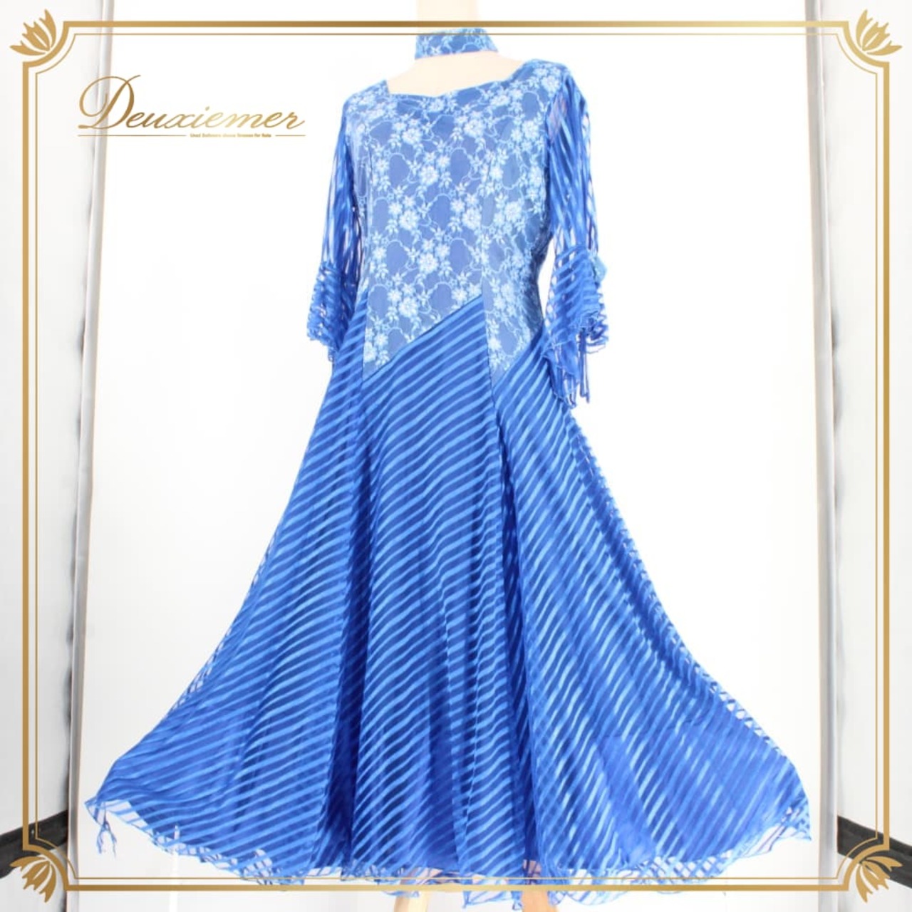 社交ダンス 衣装 prima boutique プリマブティック ドレス スタンダード ブルー系 シルバー系 青 銀 ラインストーン レース 花柄 チョーカー リボン ストライプ柄 ワンピース スタンダードドレス パーティドレス ダンスパーティー ステージ衣装 舞台衣装 発表会 カラードレス フラワー柄 ブルーグレー系 ラインストーン装飾 ネックレス風 チョーカー風 ブルー系ドレス シルバーライン タンクトップ風 刺繍風デザイン スタンダード用ドレス パーティー服 舞台服 演奏会 衣装レディース