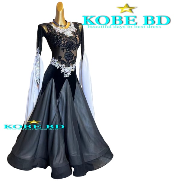 【社交ダンスドレス】⭐️【商品番号AIー 243003】スタンダードドレス / (Black&White)ワルツやスロー、タンゴにも!