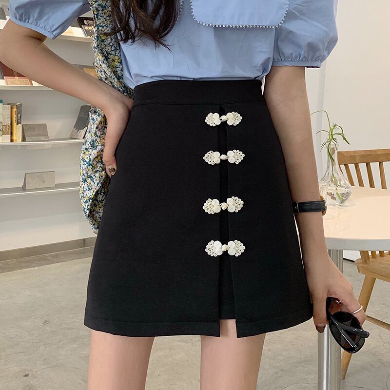 サマーバックルスタンダードAラインスカート ハイウェストウェストショート レトロ 夏物 1号婦人63766729458