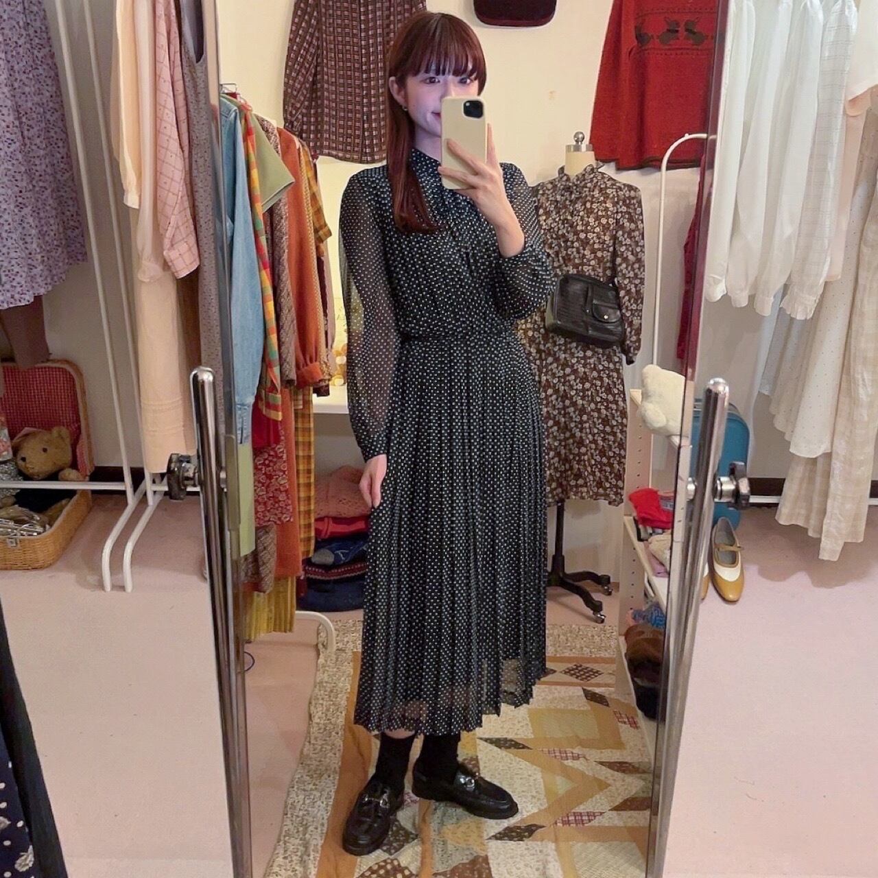 white dot pleats sheer one-piece