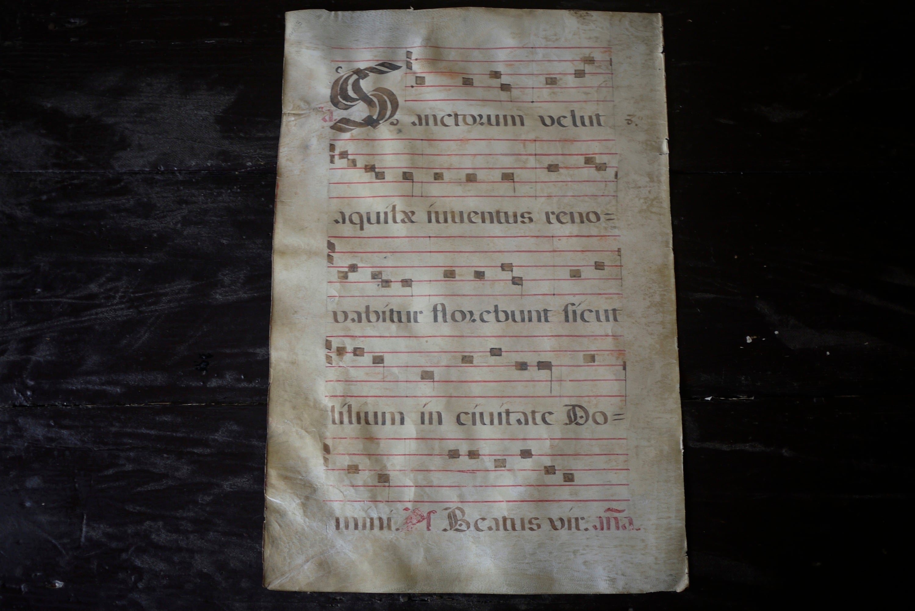 17世紀 ベラムに記されたグレゴリオ聖歌 ネウマ譜 1