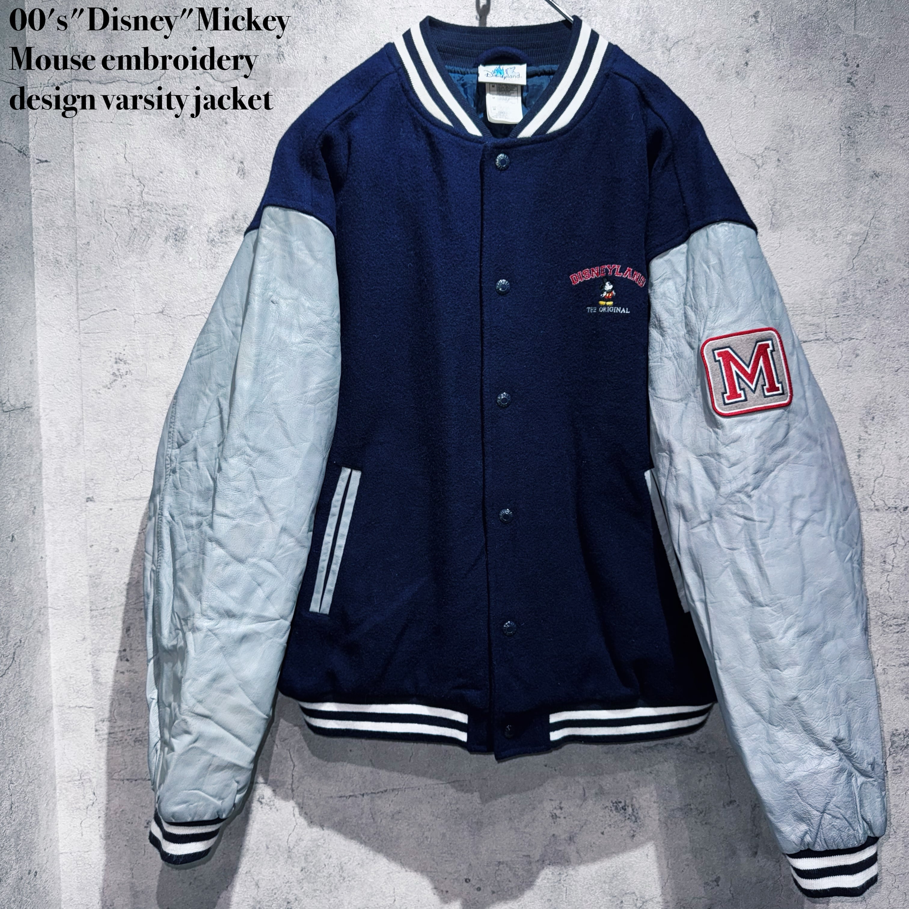 00's"Disney"Mickey Mouse embroidery design varsity jacket