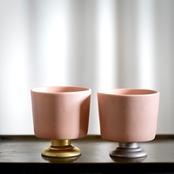 MUMCA 丸谷牧子 作 脚付ゴブレット 大 金彩 ピンク Goblet Pink  (1 個)/ 2104400000610 Pink Goblet with Gold Foot
