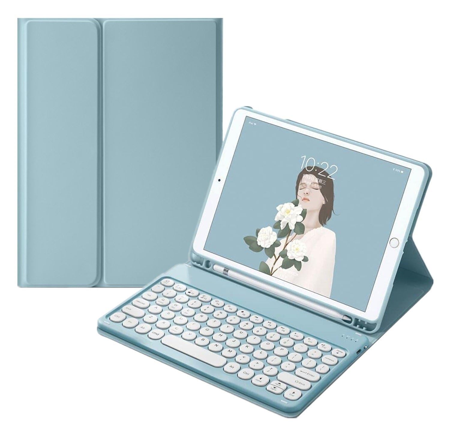 HENGHUI 対応 iPad Pro 11インチ (M5/M4) キーボード ケース 丸型キー 可愛い カラーキーボード カラフル 2025/2024年 iPadPro11インチ用 分離式 キーボード付き カバー アップルペンシル 収納可能,ブルー