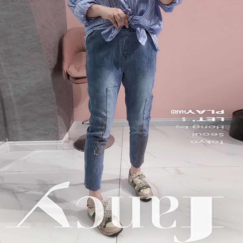 オータムラインストーンパンツ ルーズ 大きめサイズ 秋物 ミックスインファッション6224586833