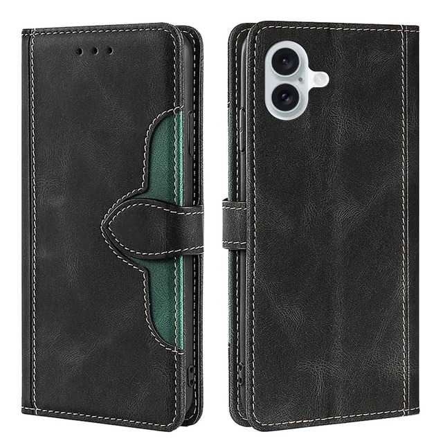 For iPhone 16 ケース 手帳型 For アイフォン16 カバー COCOCLOUD 高級PUレザー 肌のような手触り 横置きスタンド機能 2枚のカードを収納 マグネット搭載 耐衝撃 ハンドメイド 高質感皮革 ブラック
