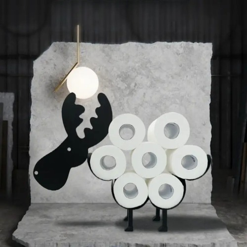 動物装飾 トイレットペーパーホルダー ユニーク ヘラジカ トイレットペーパーロールホルダー 収納付き ユニーク トナカイ 壁収納バスケット ティッシュオーガナイザー ブラック カフェ