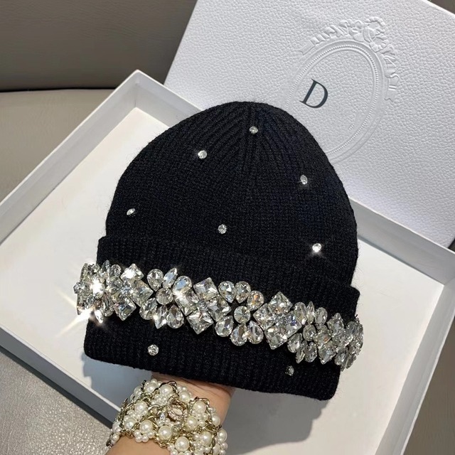ラインストーンニットビーニーハット