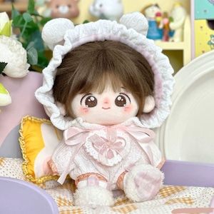 ✧オーダーページ✧ もちもちマスコット 着せ替え うさ耳着ぐるみ ぬい服 20cmぬい服】うさ耳フードロンパースコーデ 20cm着せ替え