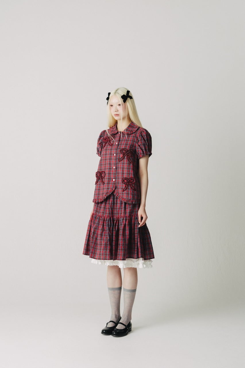 リボンデコレーションブラウス　RED