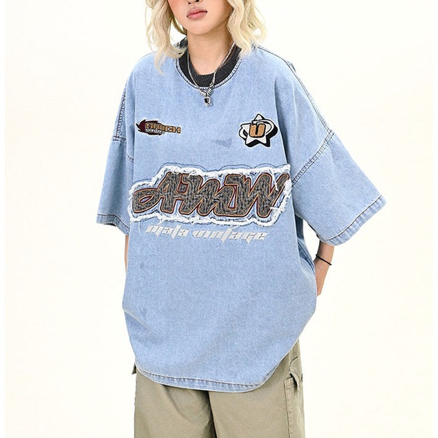 ヴィンテージライクロゴパッチルーズシルエットTシャツ 1col   R01736