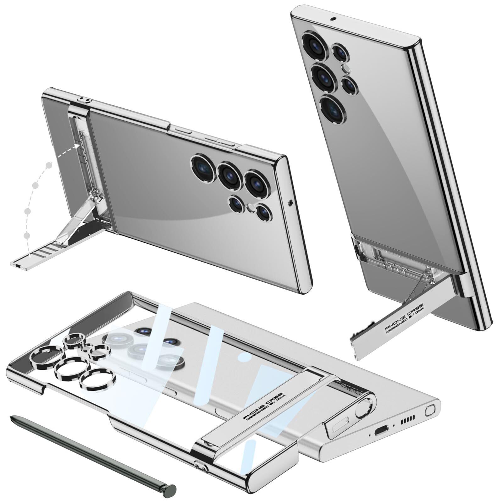 【特価処分】【NINKI】適応Galaxy S24 Ultra ケース 「docomo SC-52E/au SCG26」 透明 スタンド機能付き ストラップホール付き PC素材 頑丈 スリム 軽量 耐衝撃性 カメラ保護 スクラッチ防止 衝撃保護 シンプル レディース ギャラクシー s24 ウルトラ ケース(シルバー)