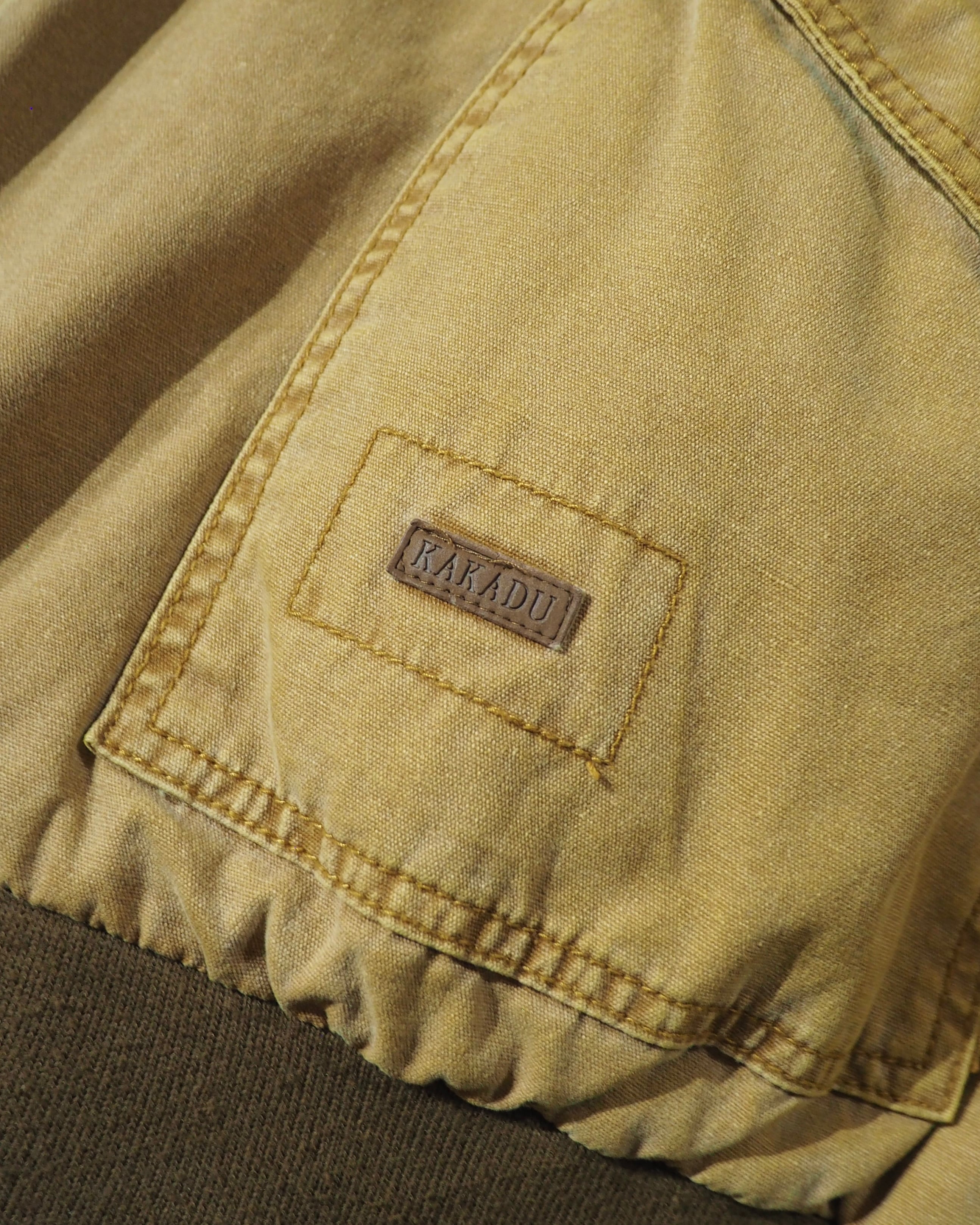 " KAKADU " Beautiful Fade Camel × Leather Collar switching Vintage Loose Duck Jacket