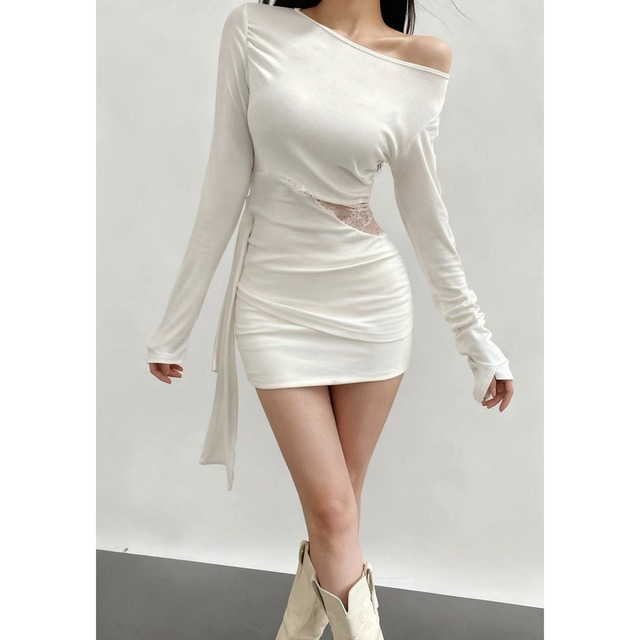 drape design long sleeve mini tight one piece la2685
