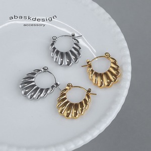 【ネコポス便】 金属アレルギー対応   ピアス ステンレス ピアス フープピアス ワンタッチ スナップフープ リブ シェル クロワッサン 2634