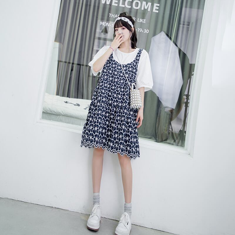 サマースタイルラウンドネックドレス パターン 大きめサイズ 夏物 Oネック ミックスインファッション34141036969
