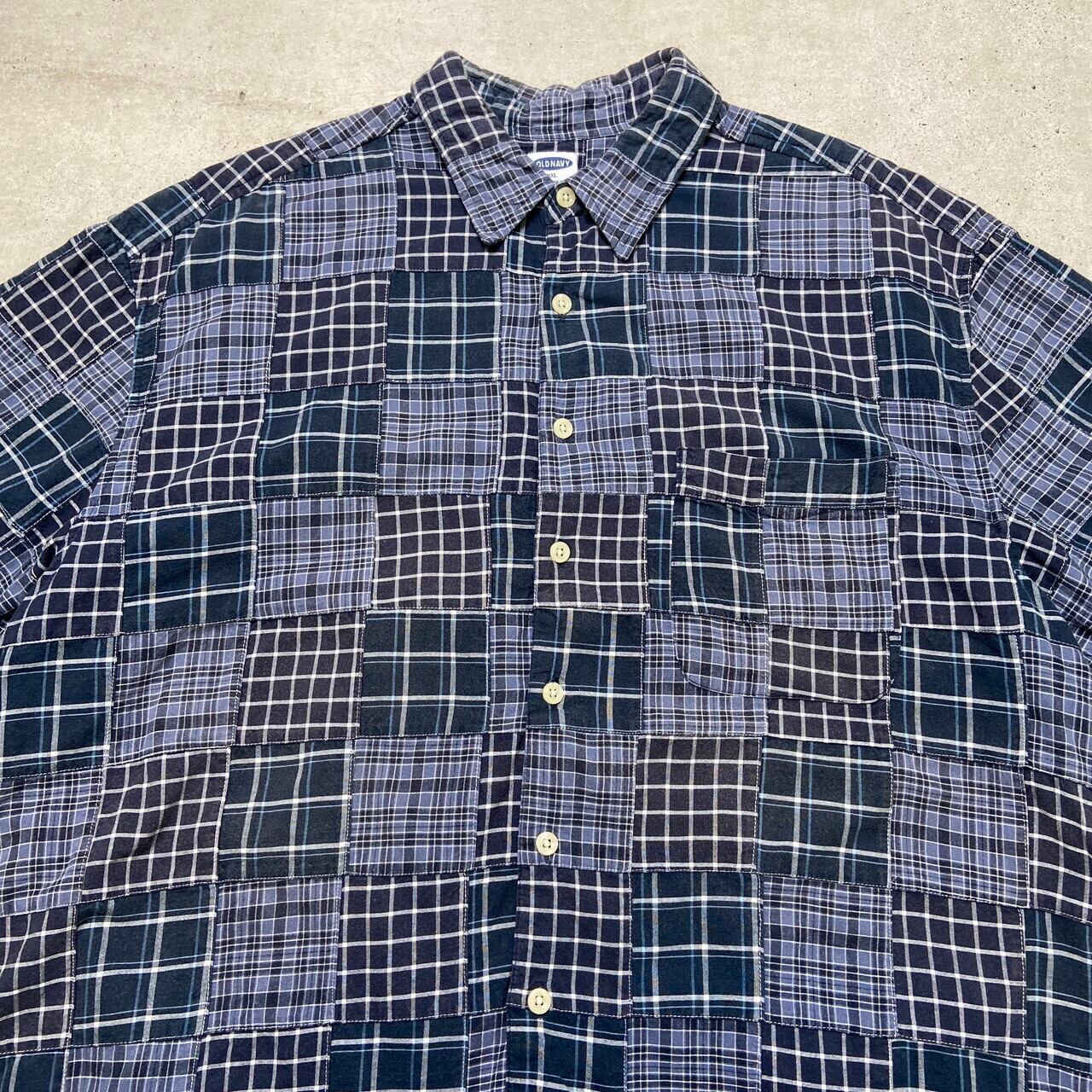 00年代 OLD NAVY オールドネイビー 半袖 パッチワークシャツ メンズ2XL 