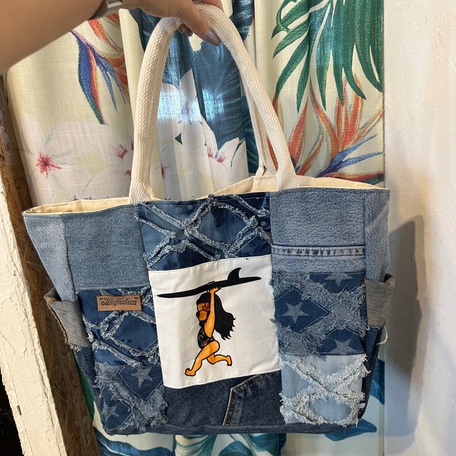 パッチワークデニム大きめトートLサイズ(A)