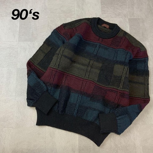 90’s SCHLIPS デザイン レトロニット セーター アースカラー
