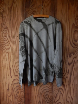 Color : Grey / Light Grey Smooth Cotton Wool Long Sleeve T-Shirt  Tatami Tatsumaki Shibori "Strata"