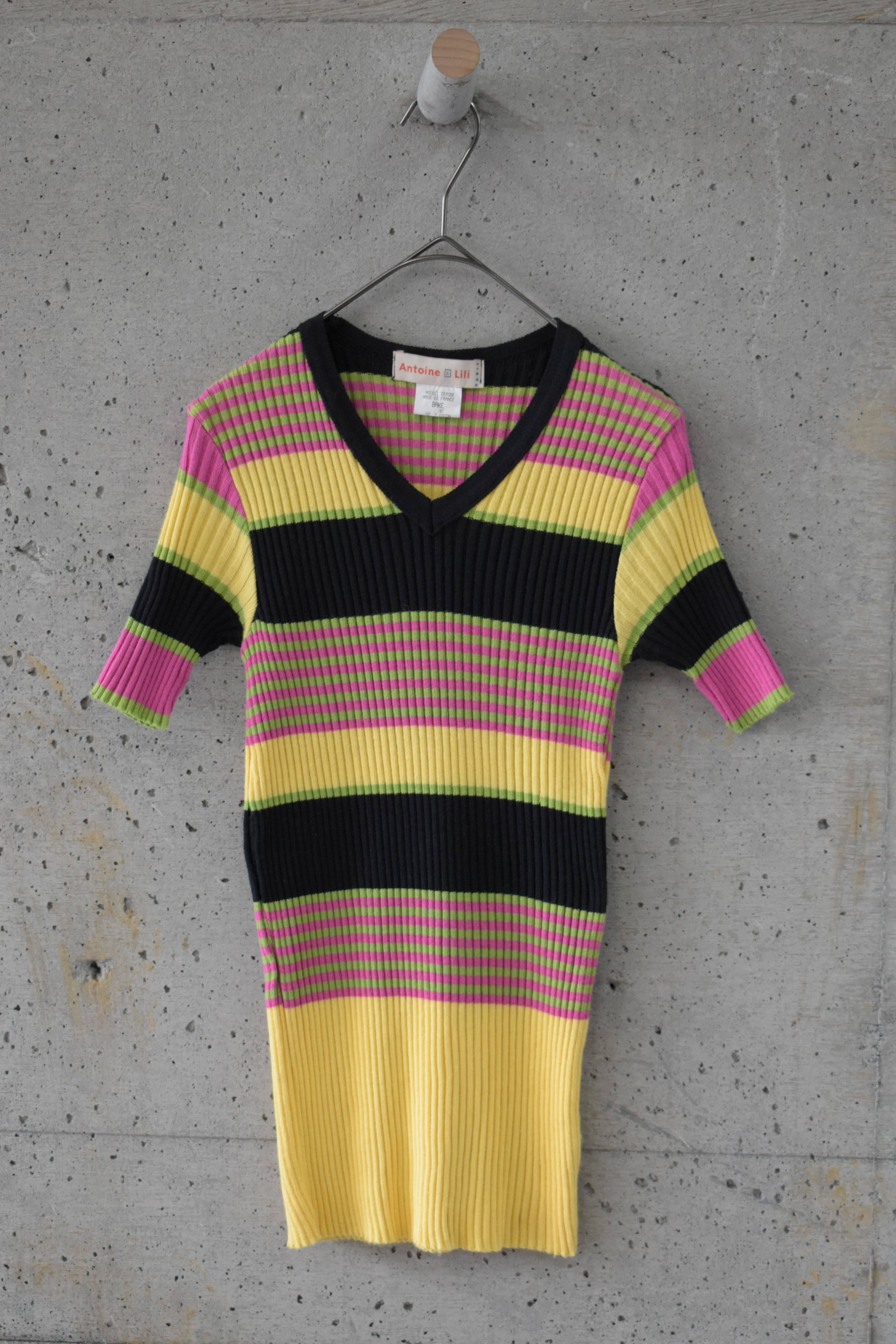 Colorful striped ribbed knit top