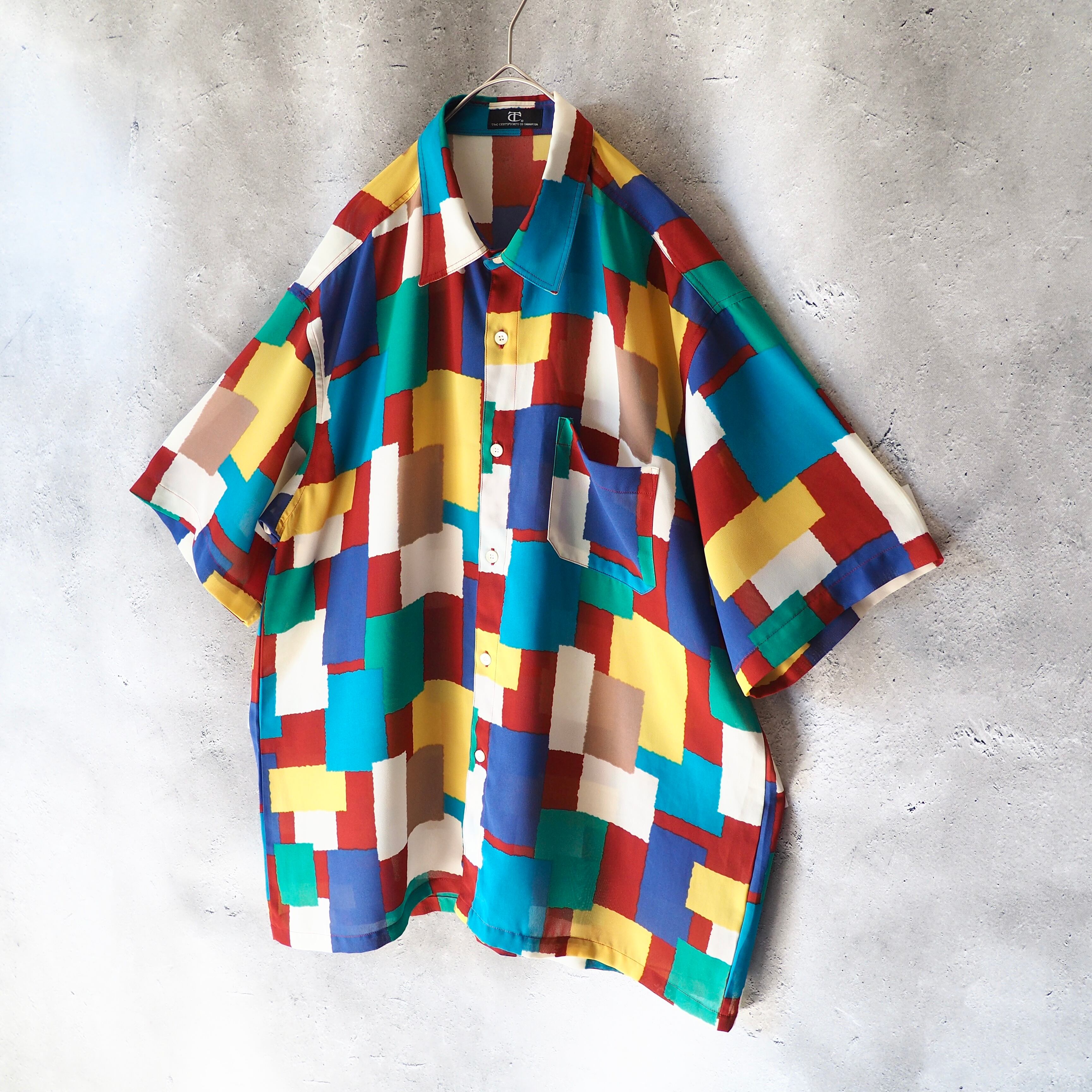 1990s Colorful Block pattern Design vintage loose SS shirt