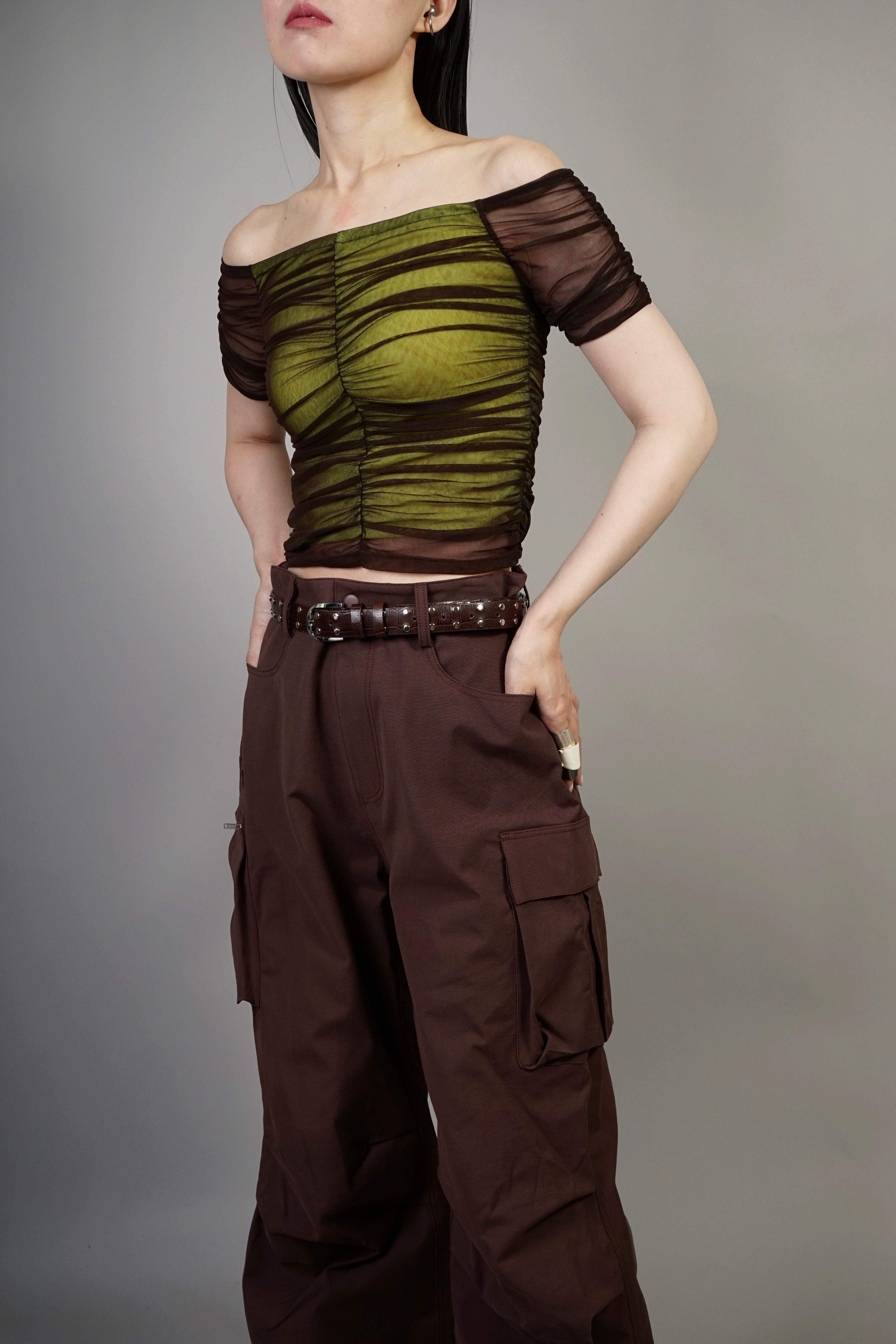 LAYERED TULLE TOPS  (BROWN) 2207-92-38