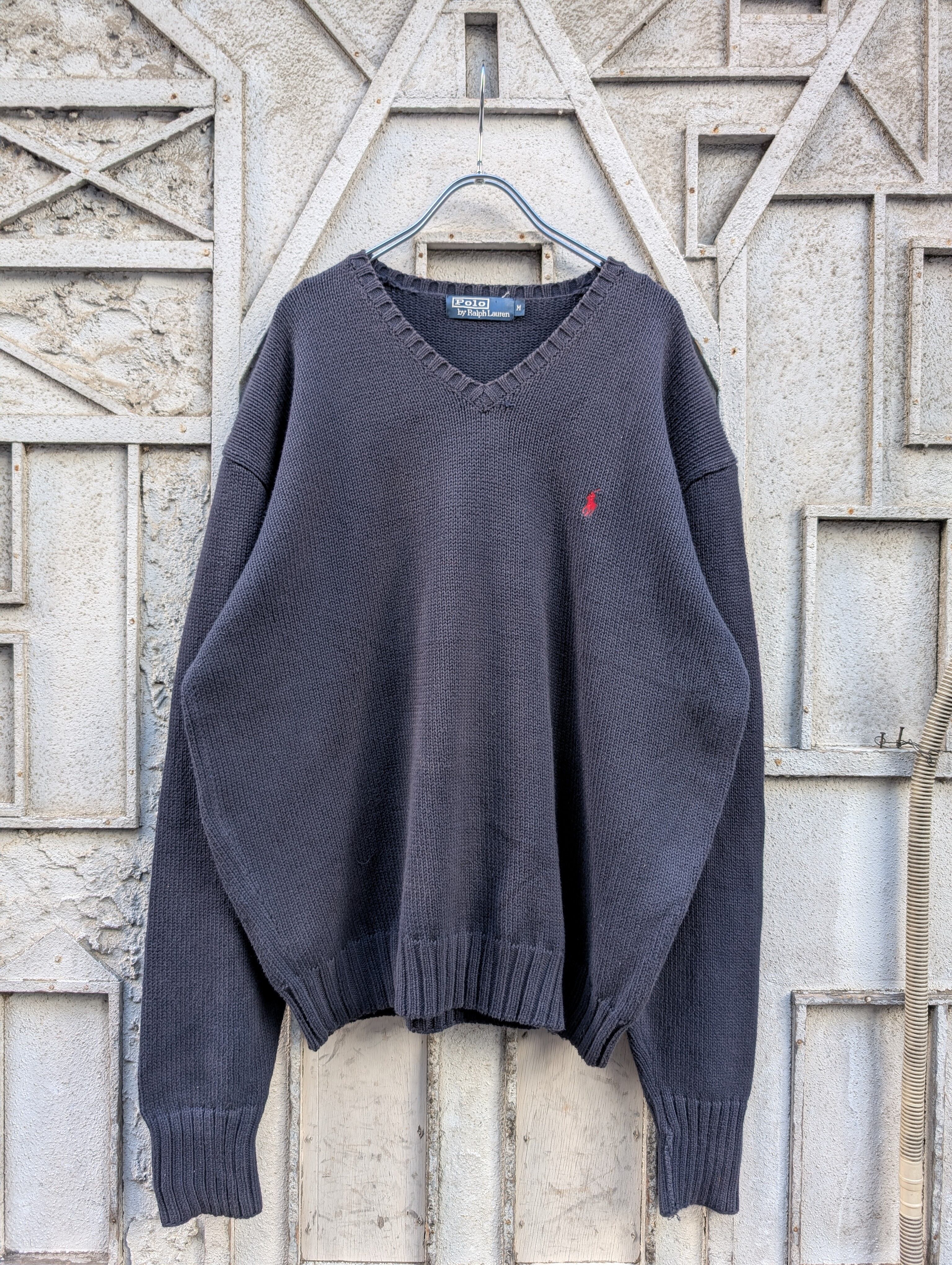 "RALPH LAUREN" v-neck cotton knit