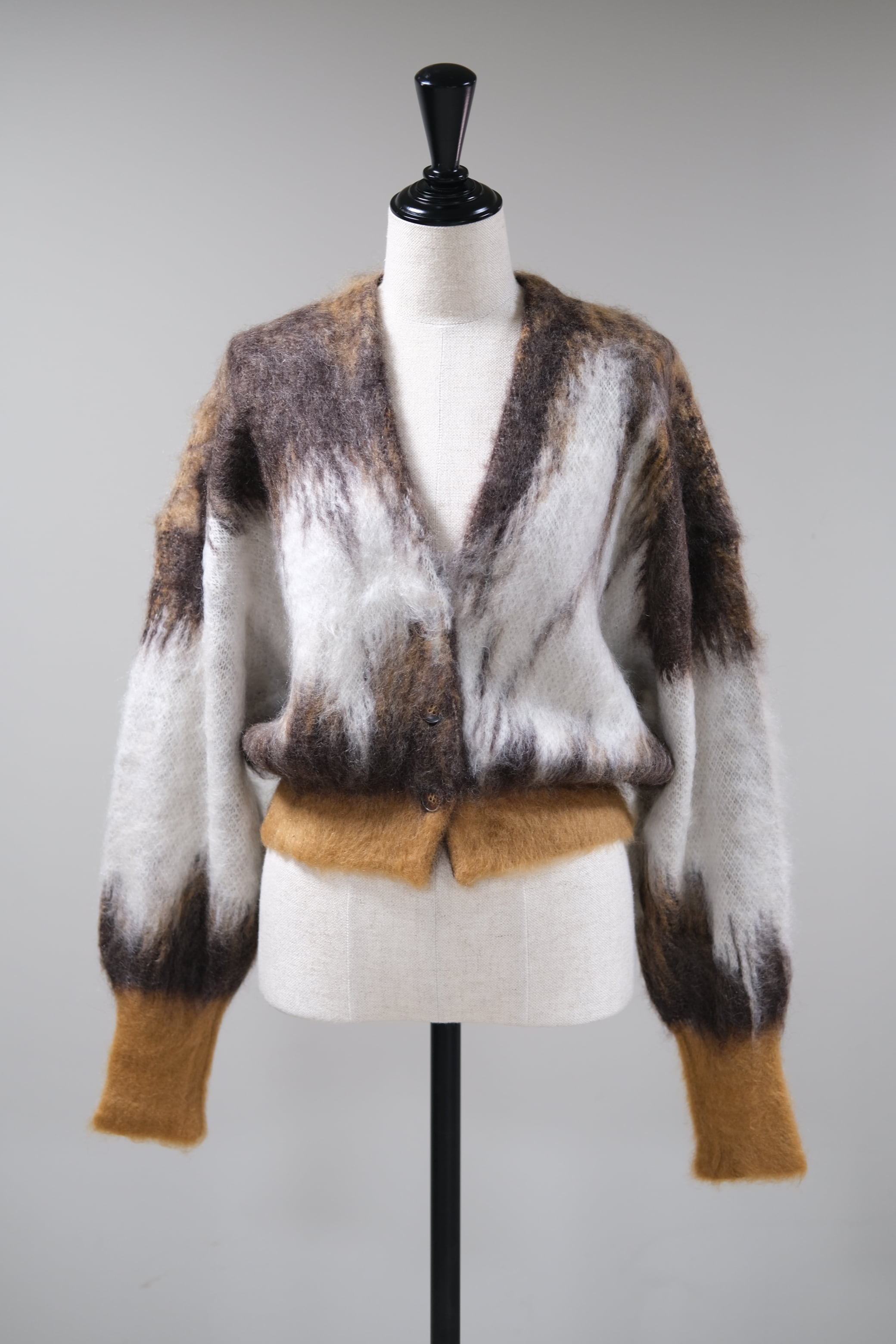 Mame Kurogouchi】Drip Glaze Pattern Mohair Knitted Cardigan Mame Kurogouchi】Drip Glaze Pattern Mohair Knitted Cardigan