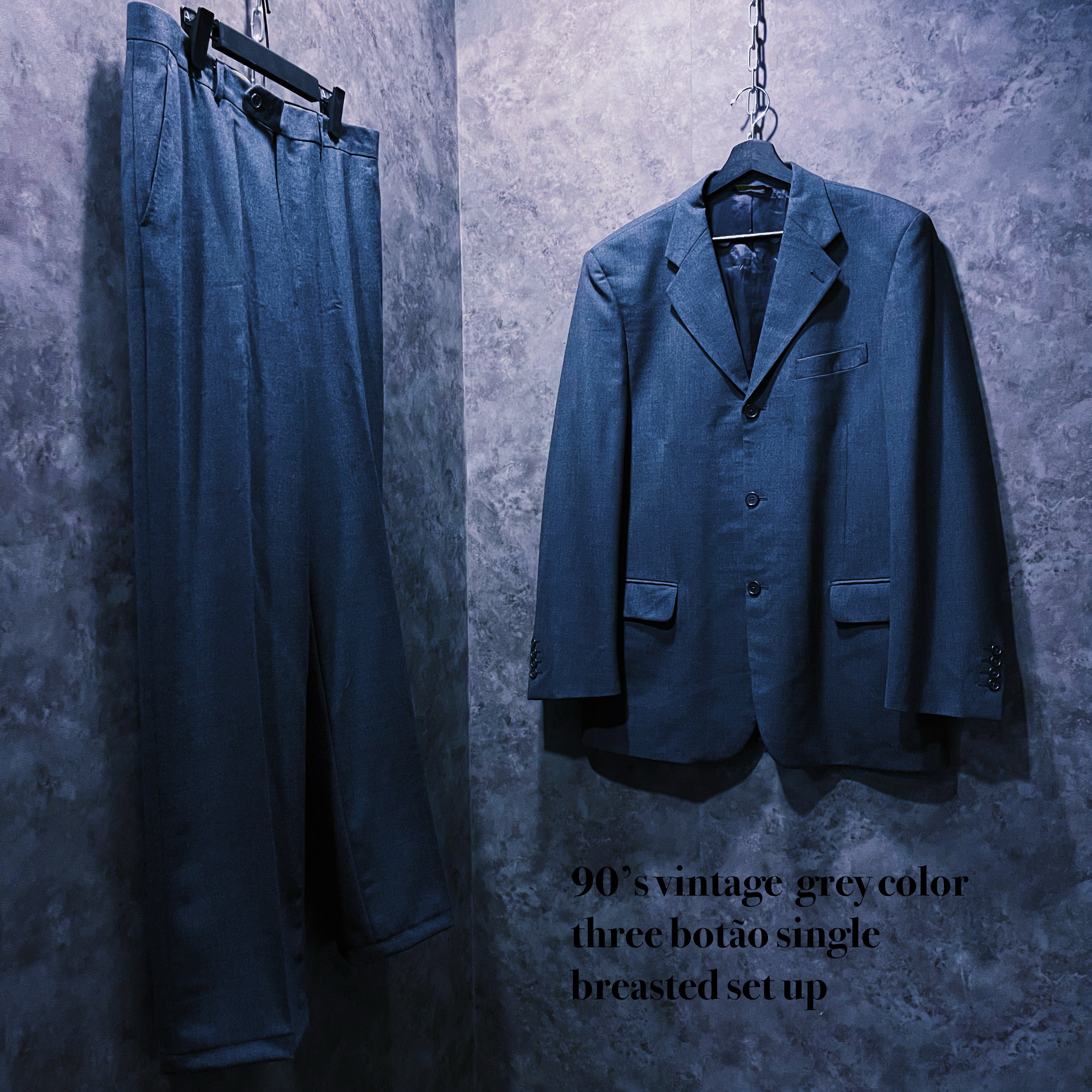 【doppio】90’s vintage grey color three botão single breasted set up