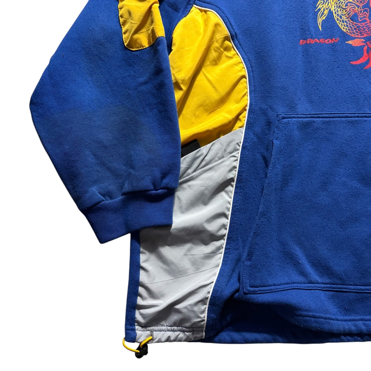 nylon switching Dragon print sweat parka