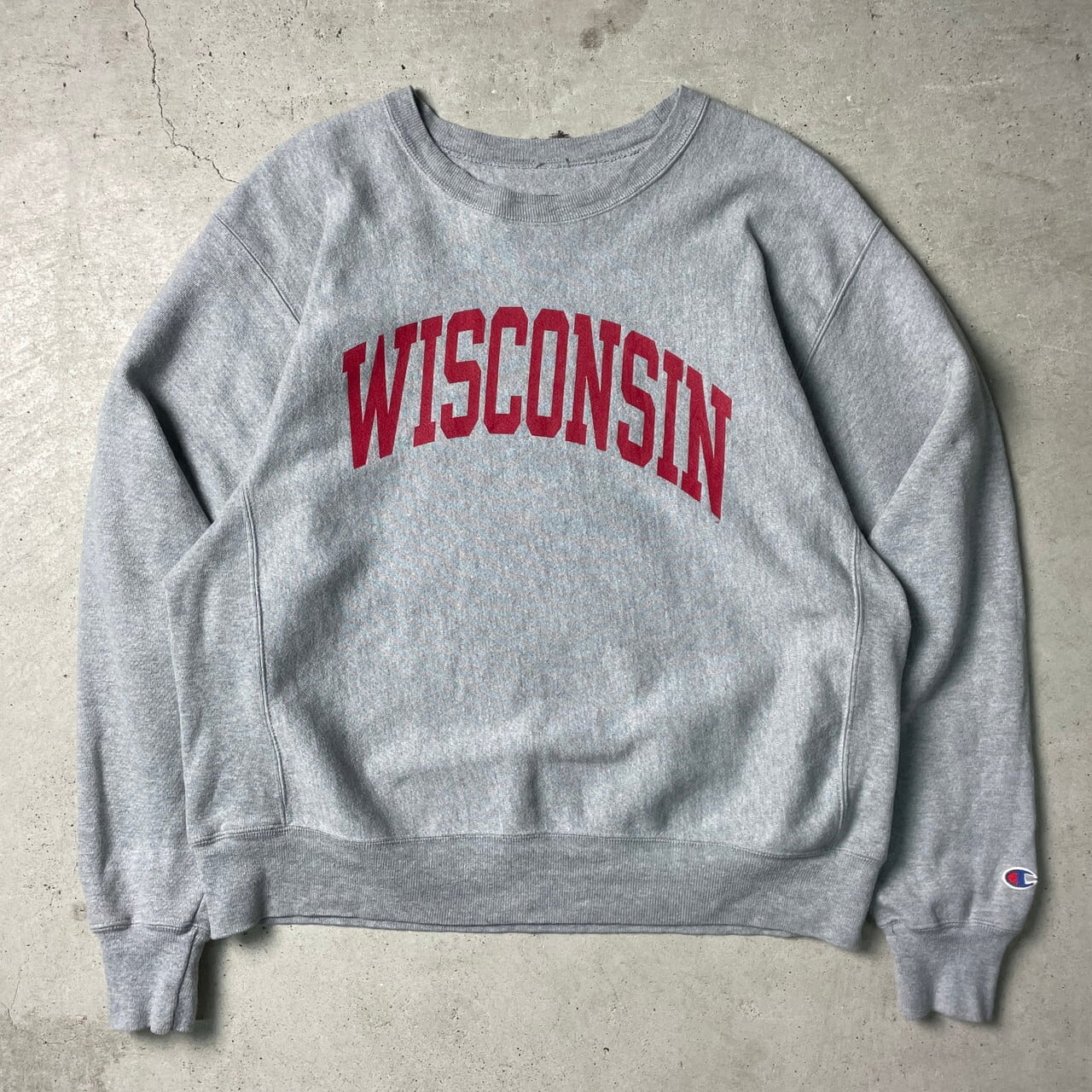 00年代 Champion チャンピオン プレミアムリバースウィーブ WISCONSIN カレッジロゴ プリント スウェットシャツ メンズL-XL相当  古着 00s ヴィンテージ ビンテージ PREMIUM REVERSE WEAVE トレーナー ライトグレー 灰色 【スウェット】 | cave ...